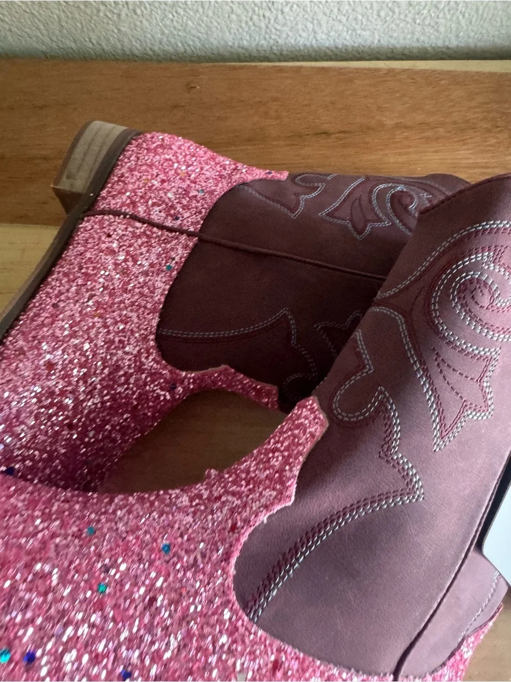 RLW Girls Pink Glitter Western Cowboy Boots Size 7